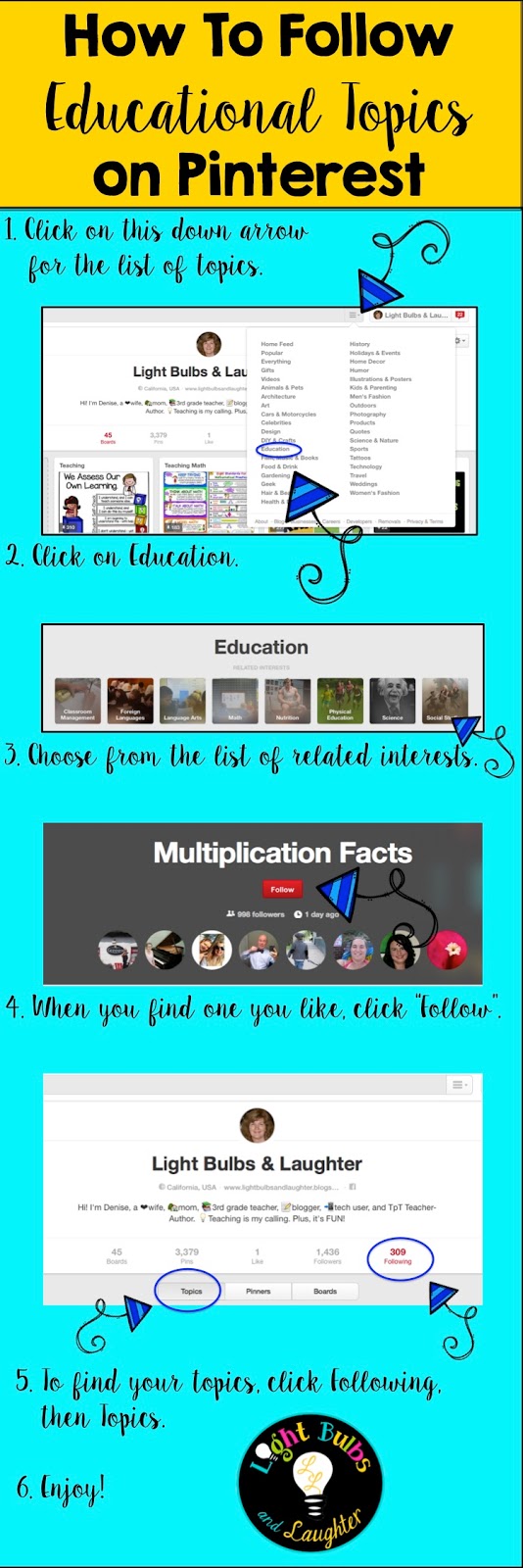 How To Follow Educational Topics on Pinterest - Light Bulbs and Laughter Blog