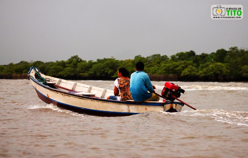 Rabeta (canoa) navega por entre manguezal na baía de Marapanim, na ilha de Maiandeua (Algodoal), no Pará