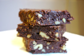 3 stacked paleo and primal brownies made with coconut flour 