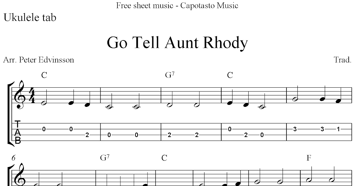 Go Tell Aunt Rhody, easy free ukulele tablature sheet music