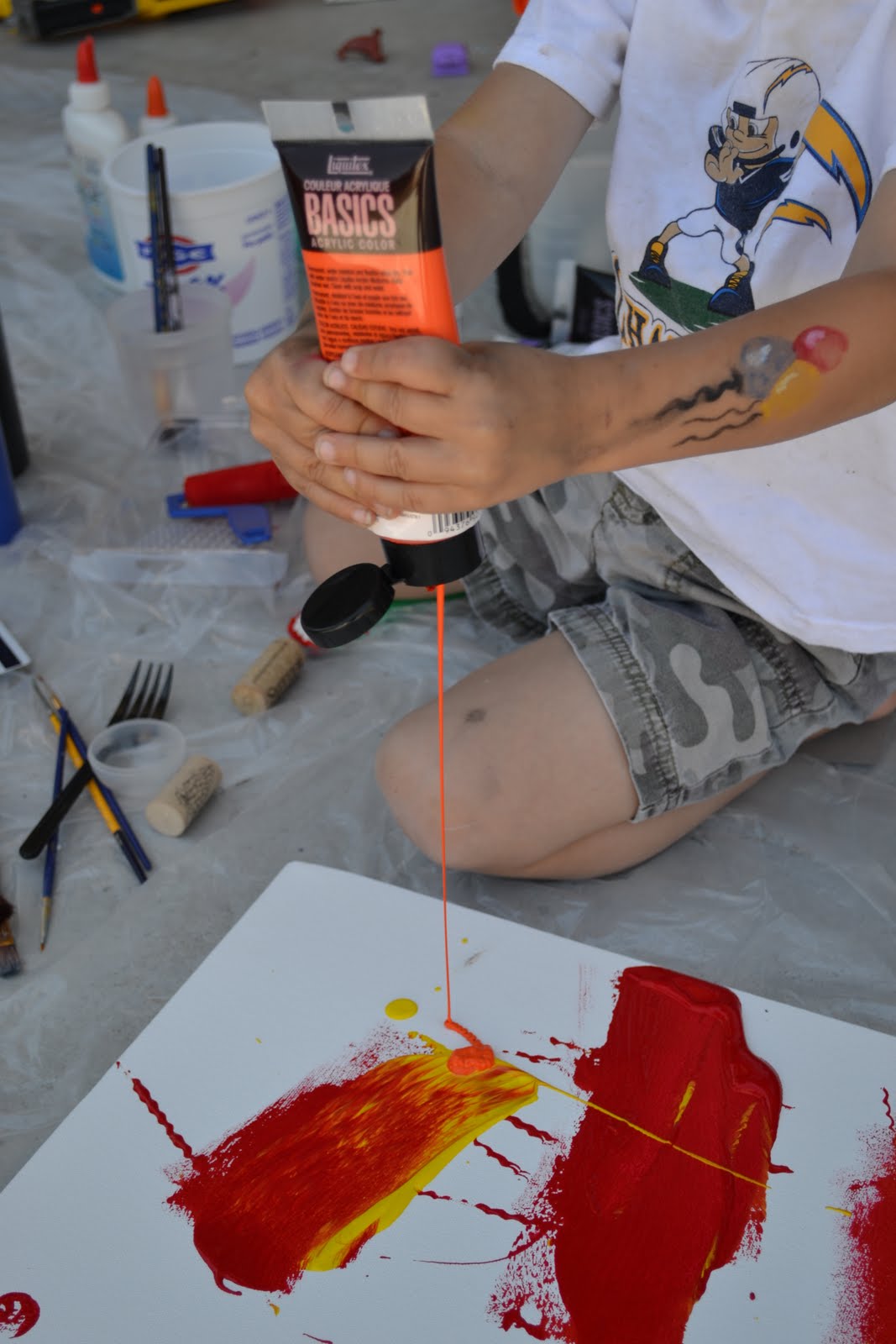 Messy Kids Canvas Painting Exploration