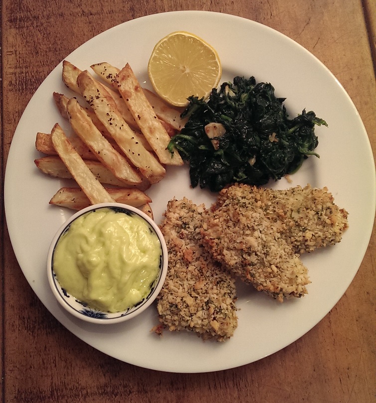 Jules' Dinner Table Baked Pine Nut & Parsley Hake Goujons with Aioli