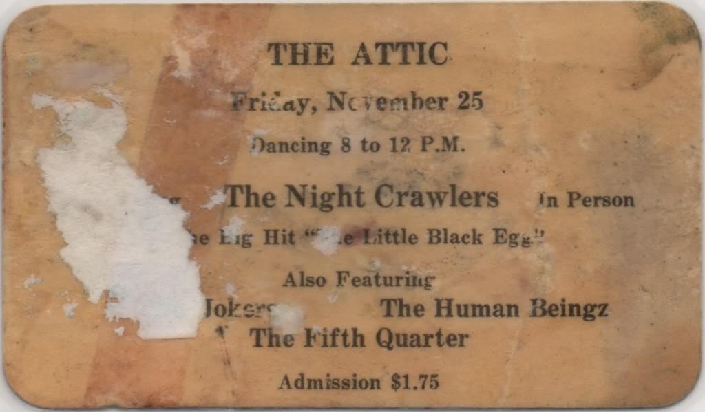 THE ATTIC - YOUNGSTOWN OHIO ORIGINAL TICKET FROM 1966