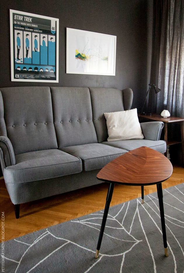 Petite Apartment Dark Grey Wall In The Living Room