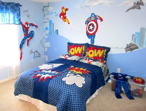 Marvel bedroom, Avengers bedroom, Superhero theme bedroom