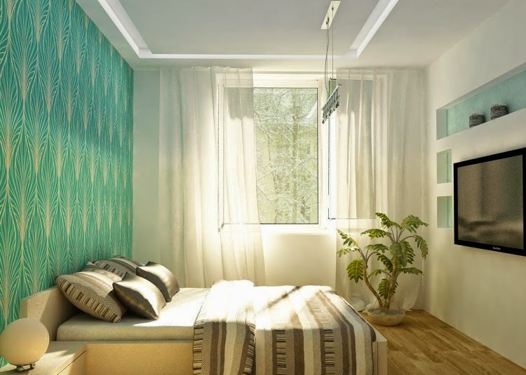 Design ideas for small bedrooms with white and turquoise wall wood