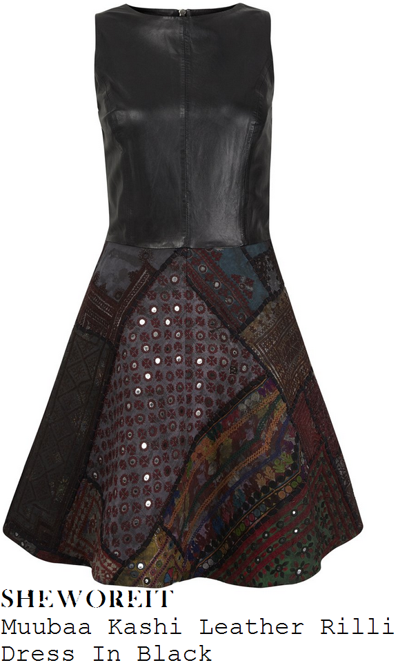 millie-mackintosh-black-leather-and-ethnic-patchwork-skater-dress