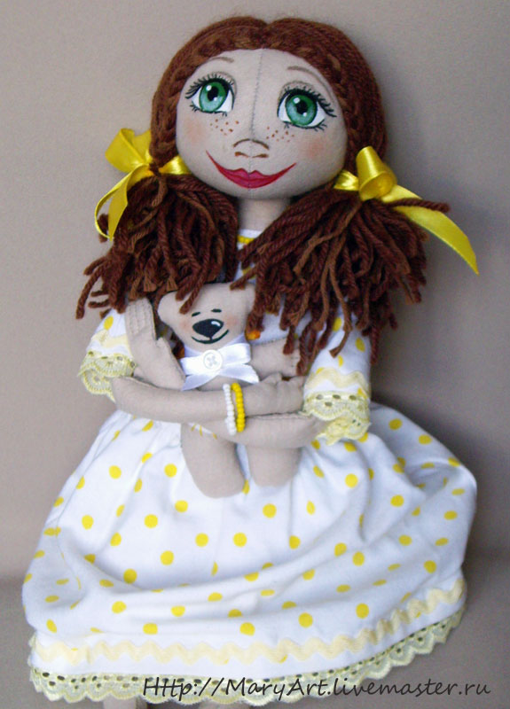 Текстильная кукла Леночка, круглоголовка, интерьерная кукла, текстильная игрушка, девочка