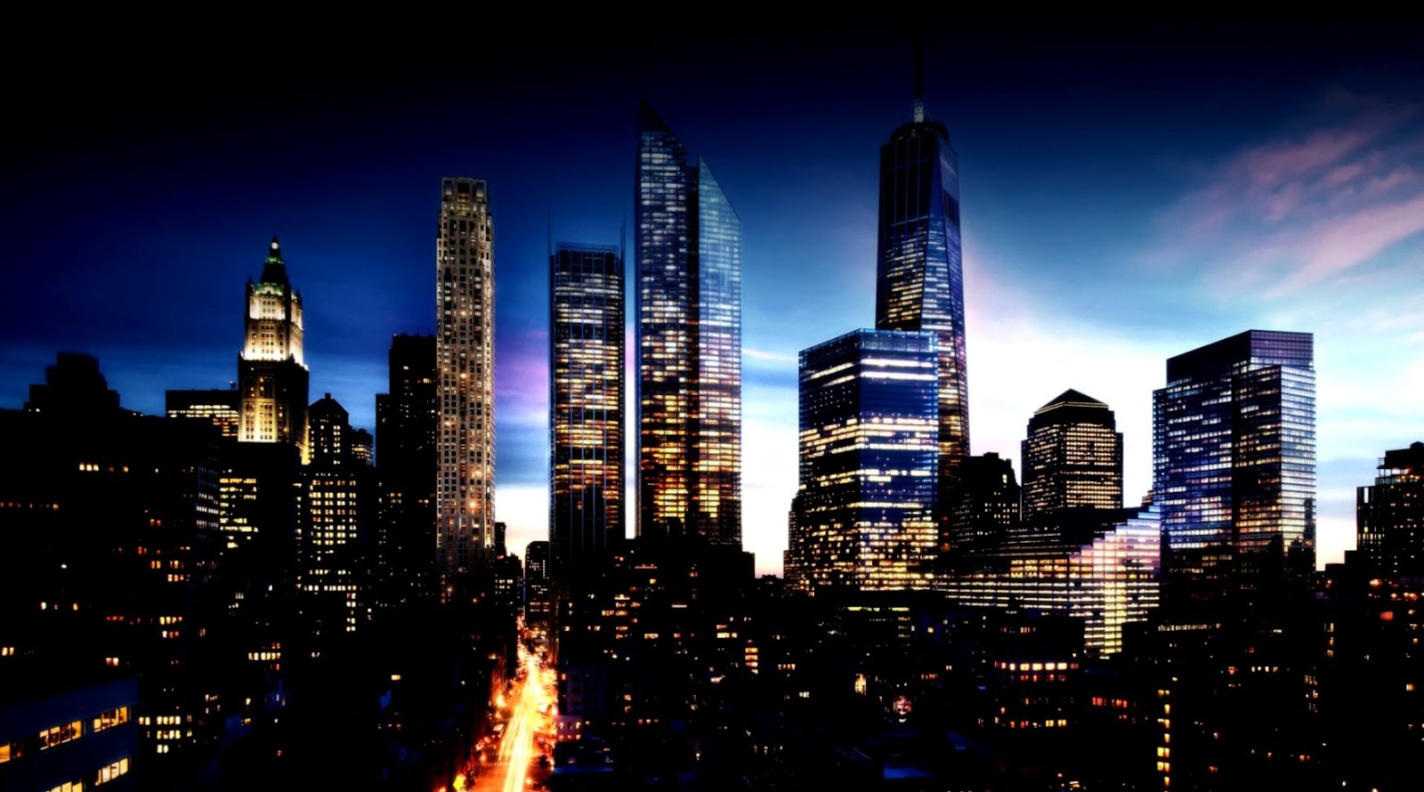 New York City Manhattan Night Skyline New York City Manhattan Night Skyline