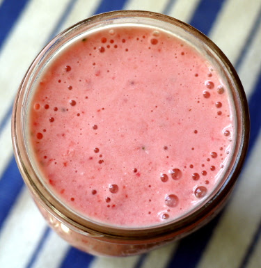 coconut milk, strawberry, grapefruit, and yogurt smoothie