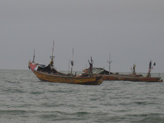 Boats anchored off Ghanatown, The Gambia