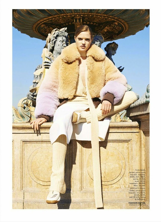Marie Claire US July 2014, Milana Kruz Marc Jacobs 2014 AW Color Degrade Fox Cropped Bomber Jacket Editorials
