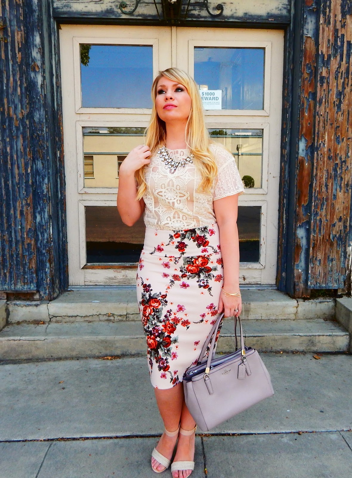 Girly Floral Pencil Skirt Outfit