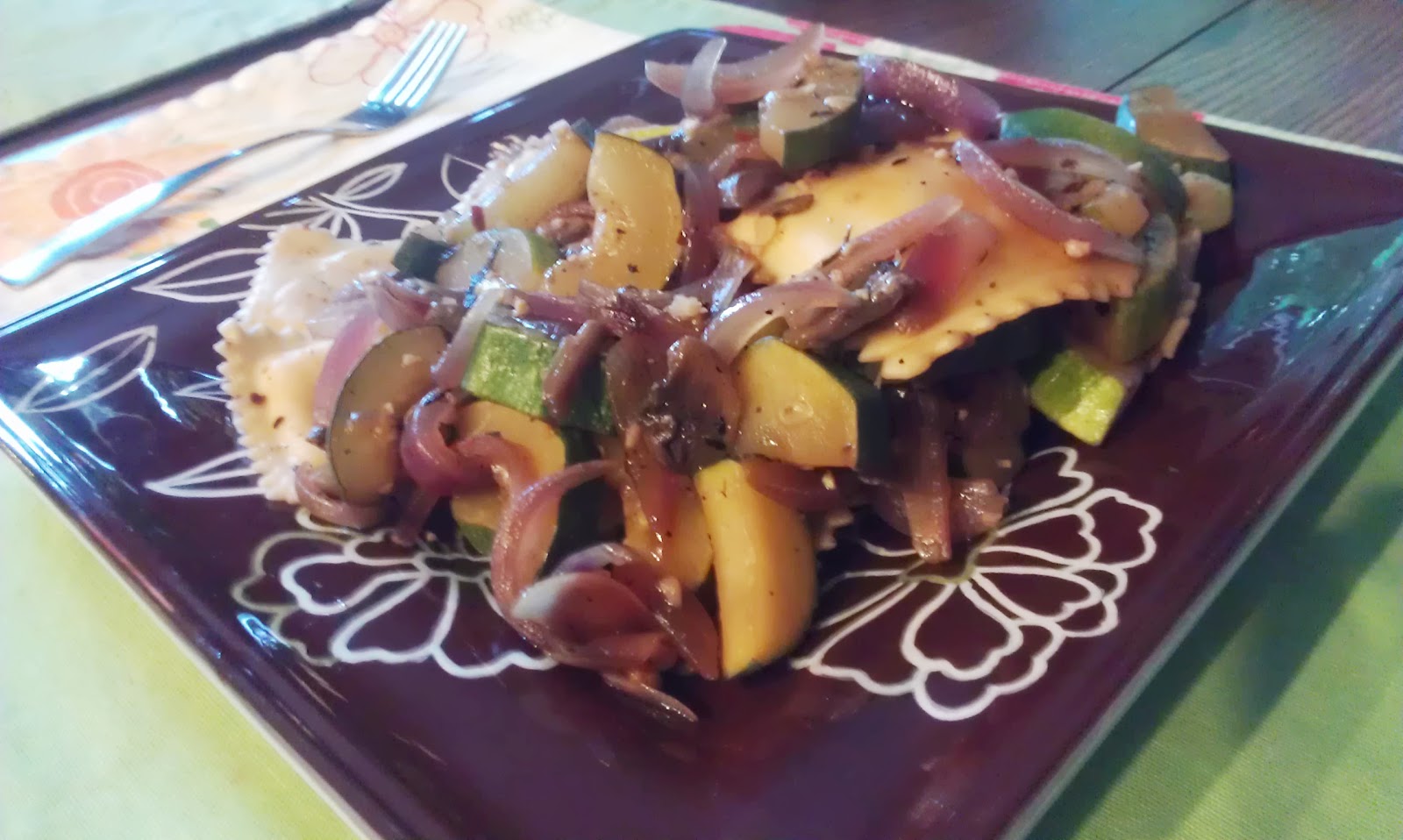 Choice Sustenance Ravioli with Zucchini, Onions, & Mushrooms