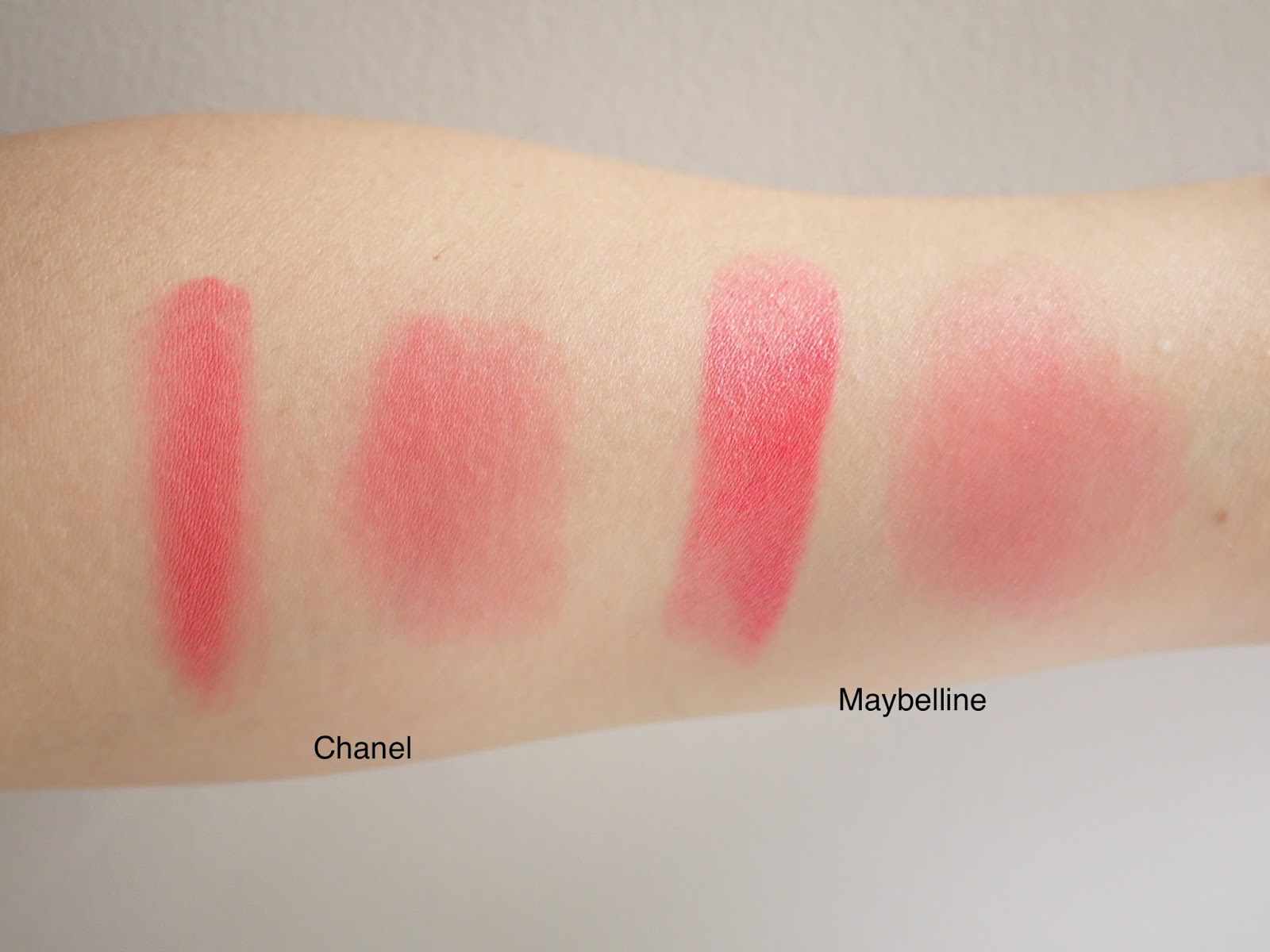 chanel intonation dupe swatch maybelline master glaze coral sheen