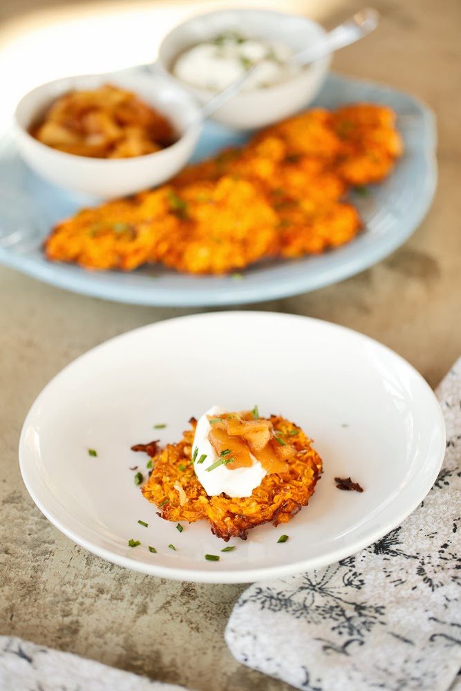 The Chubby Vegetarian Baked Sweet PotatoApple Latkes with Brandied Apples