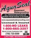 Aquaseal Wet Leaky Basement Solutions Specialists Barrie 1-800-NO-LEAKS or 1-800-665-3257