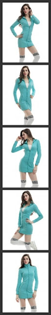 Doublju Hood Dress with Zip-up in 100% Fine Cotton - New Look