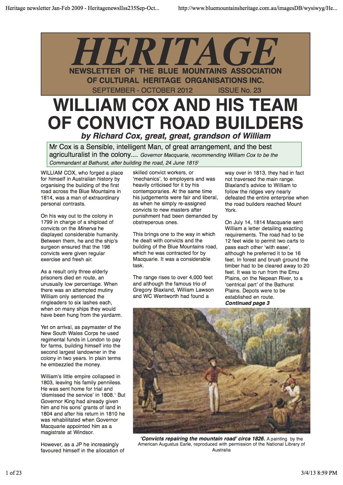 History, Heritage & Museums Connecting! HERITAGE, Newsletter of BMACHO SeptOct 2012