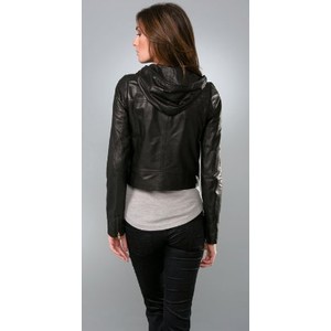   Juicy Couture Shrunken Leather Hoodie Jacket 