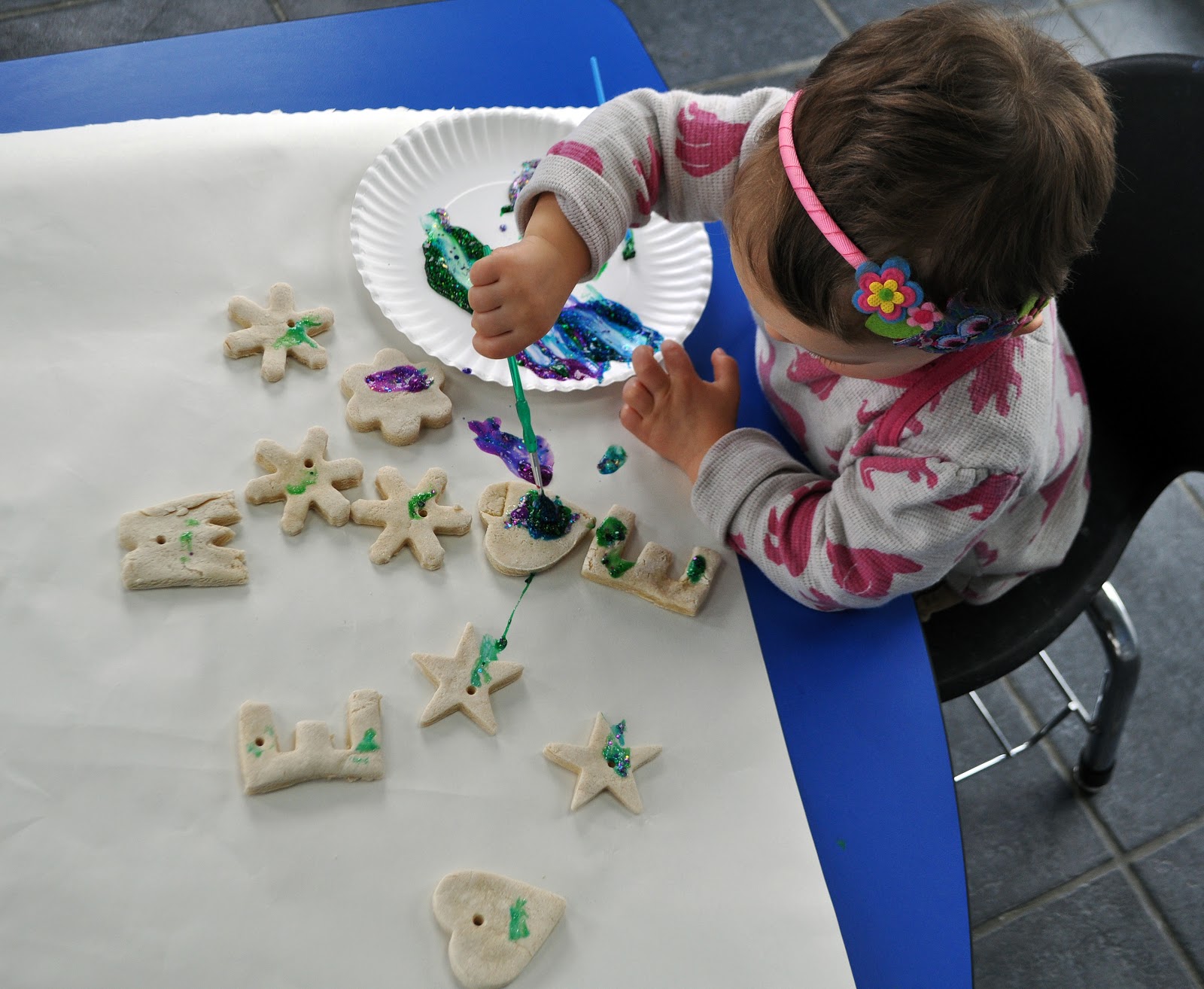 The Little Legers Painting our Salt Dough Ornaments