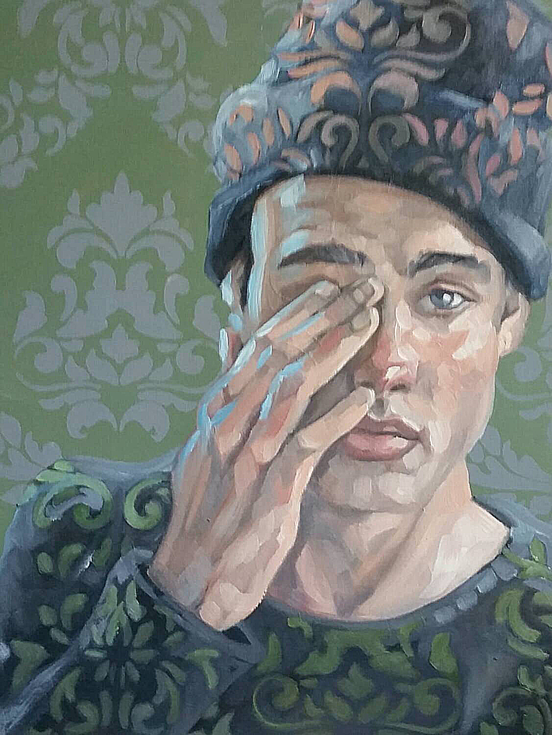 Kenney Mencher Patterned Twink, oil on canvas panel 16x20 inches on