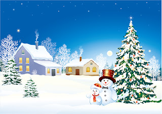 雪だるまとクリスマス・ツリーの背景 vector christmas snow イラスト素材2