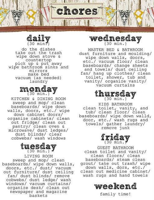 Daily House Cleaning Chart