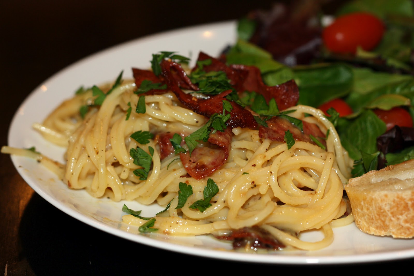 what's for dinner? creamy pasta with crispy salami... 20 minutes
