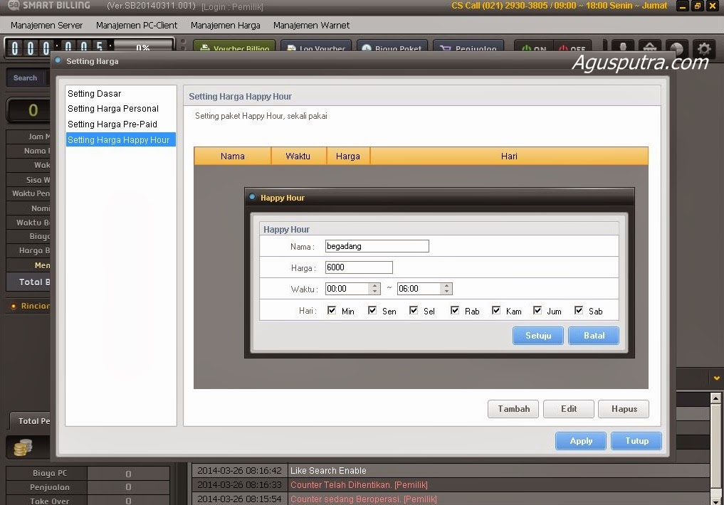 Seting Happy Hour Pada Smart Billing