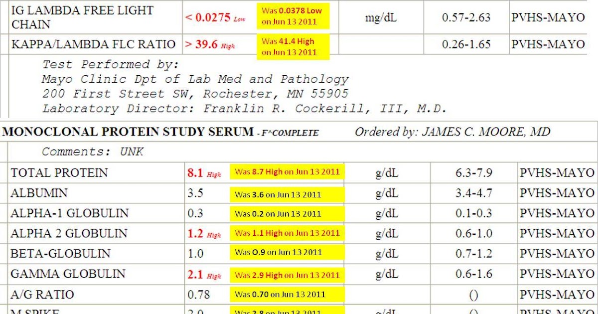 jm's Adventure with Multiple Myeloma Free Light Chain Blood Tests are back from the Mayo Clinic