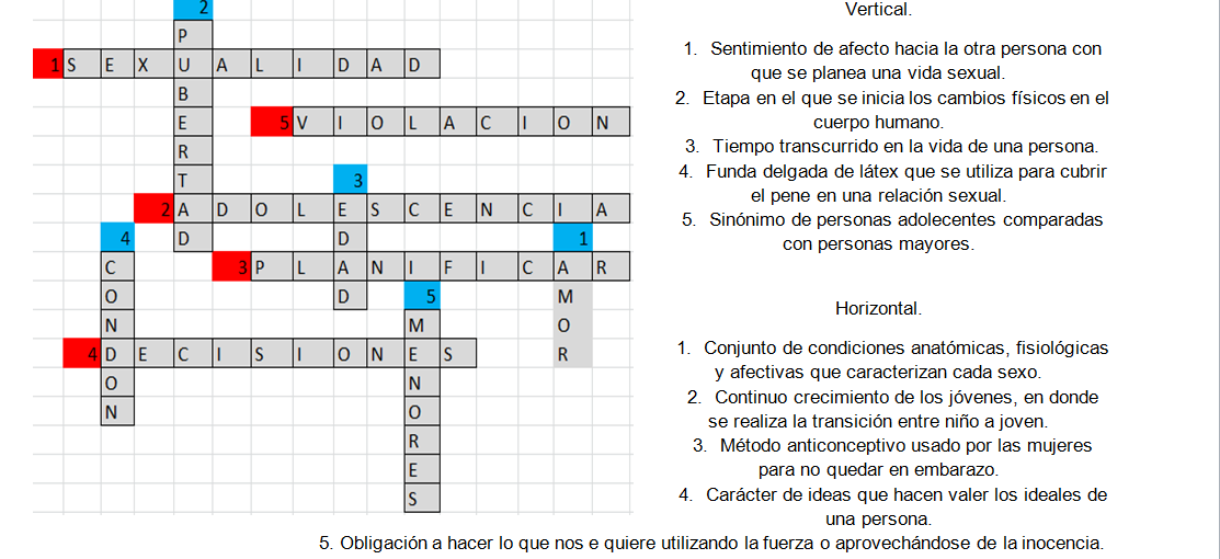 Embarazo En La Adolescencia.: Crucigrama.