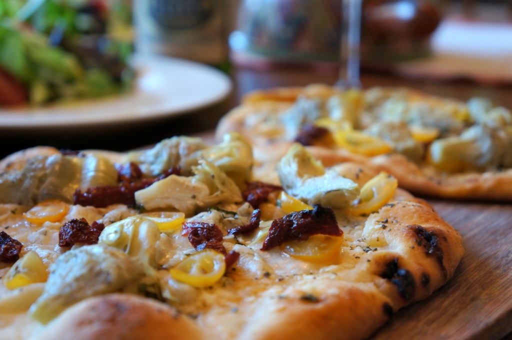 The Scattered Cook Herbed Flatbread Pizza with Artichoke Hearts and