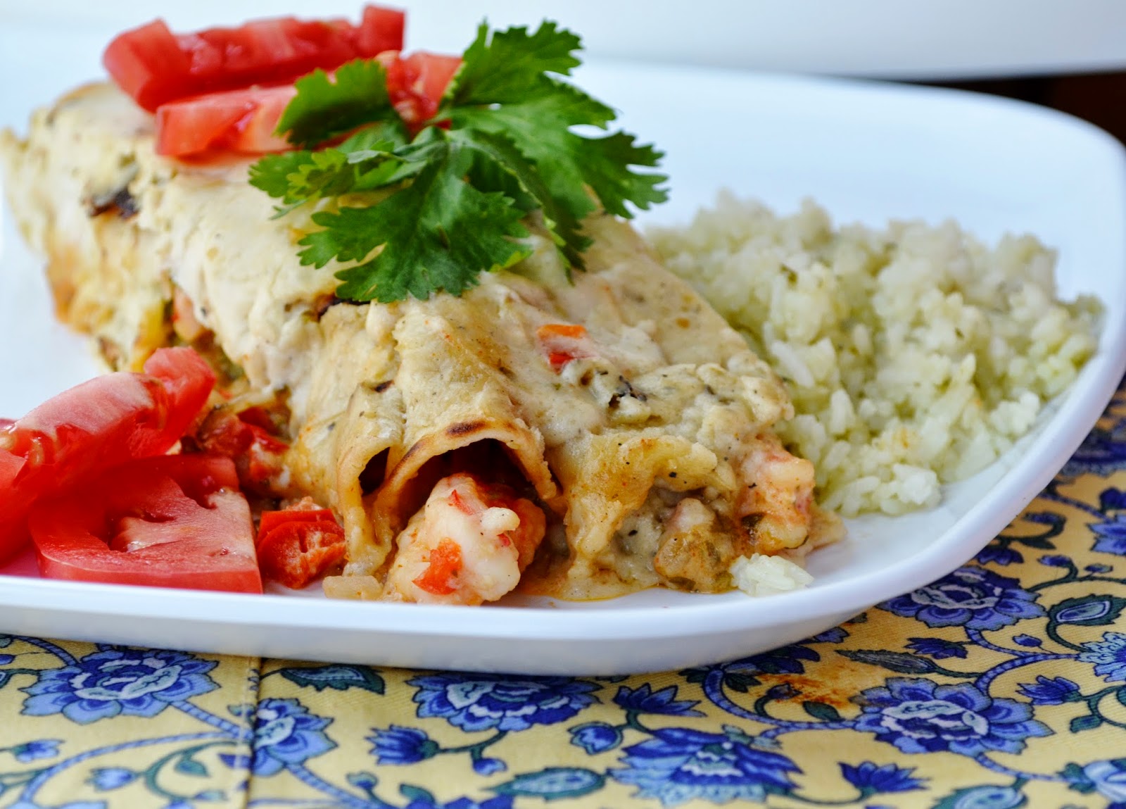 Our Beautiful Mess Shrimp Enchiladas with Sour Cream Cheese Sauce