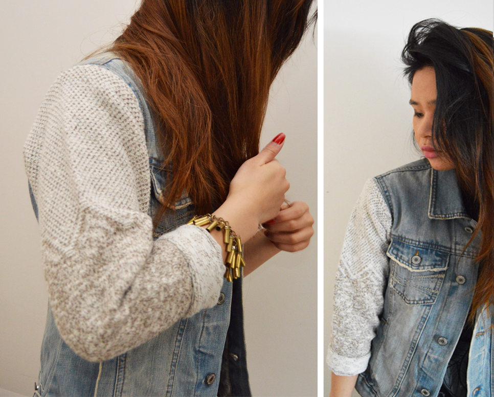 DIY Sweater Sleeve Denim Jacket Wild Amor