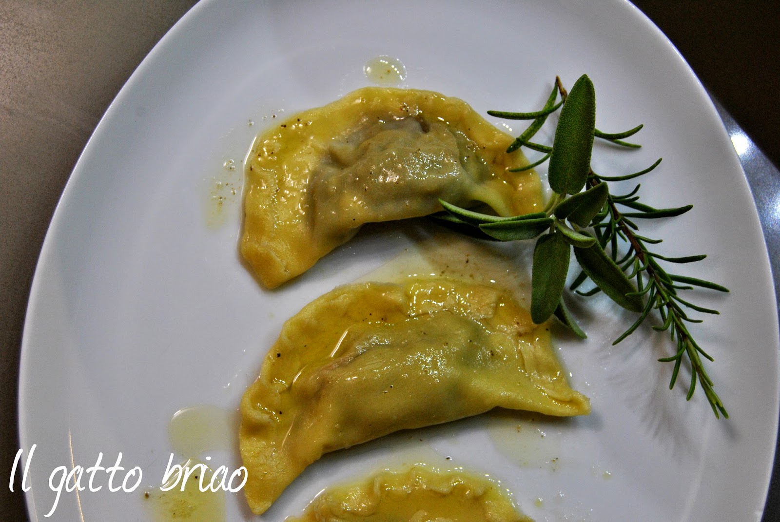 Il gatto briao Ravioli gamberi e porcini