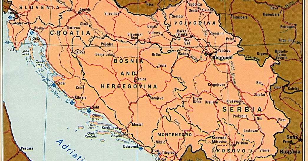 Kaart topografie ZuidEuropa Kaart Joegoslavië en Belgrado Balkan