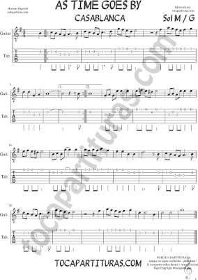 Tubescore As Time Goes by Tab Sheet Music for Guitar in G Casablanca OST