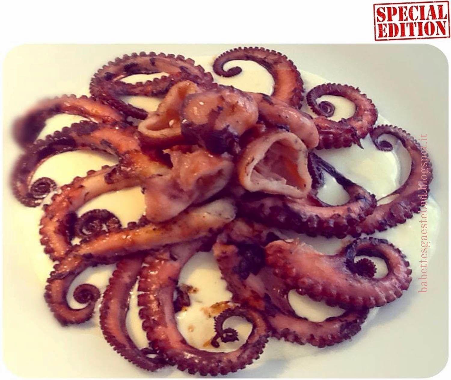 Babettes gæstebud. Grilled octopus with Pecorino cheese cream