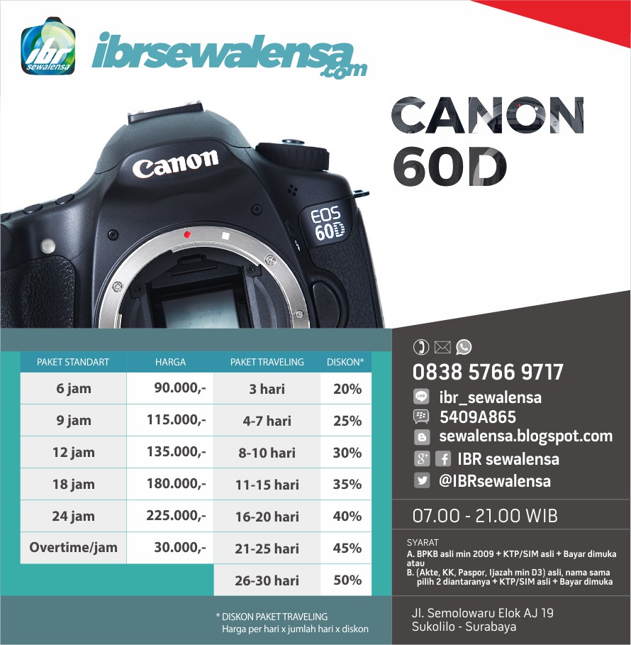 60D. Harga Sewa kamera DSLR Canon EOS 60D Surabaya