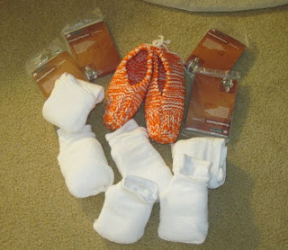socks, slippers, poncho's