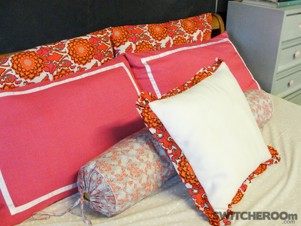 custom bedding, orange pillow case, hot pink pillowcase