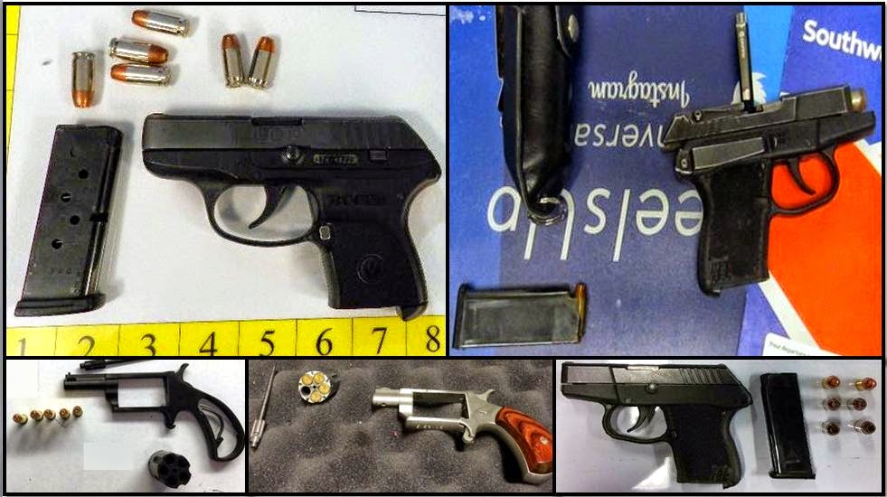 Clockwise from top left, firearms discovered at: BNA, DTW, LIT, CMH & FLL