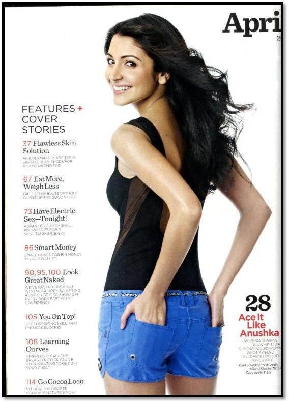 Anushka Sharma in blue denim shorts, black top -Women’s Health India - Anushka Sharma’s Women’s Health India Scans – April 2012