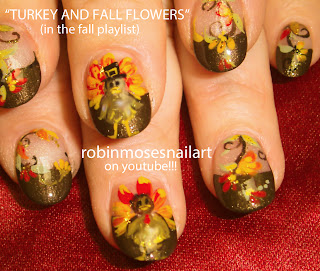 Thanksgiving nail art, Turkey nail art, Thanksgiving floral, thanksgiving nail ideas, soft floral nail art, lavender nail art, teal nail art, flower nail art, autumn nail art, fall nails, fall nail ideas, how to paint a turkey, turkey nails, 