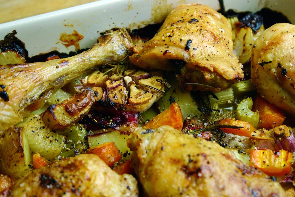 Belleau Kitchen all in one slow roast chicken thighs with plums