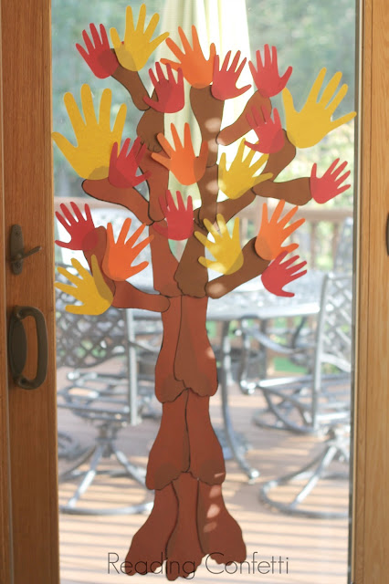 A handprint and footprint tree is a fun way for the family to create a fall bucket list.