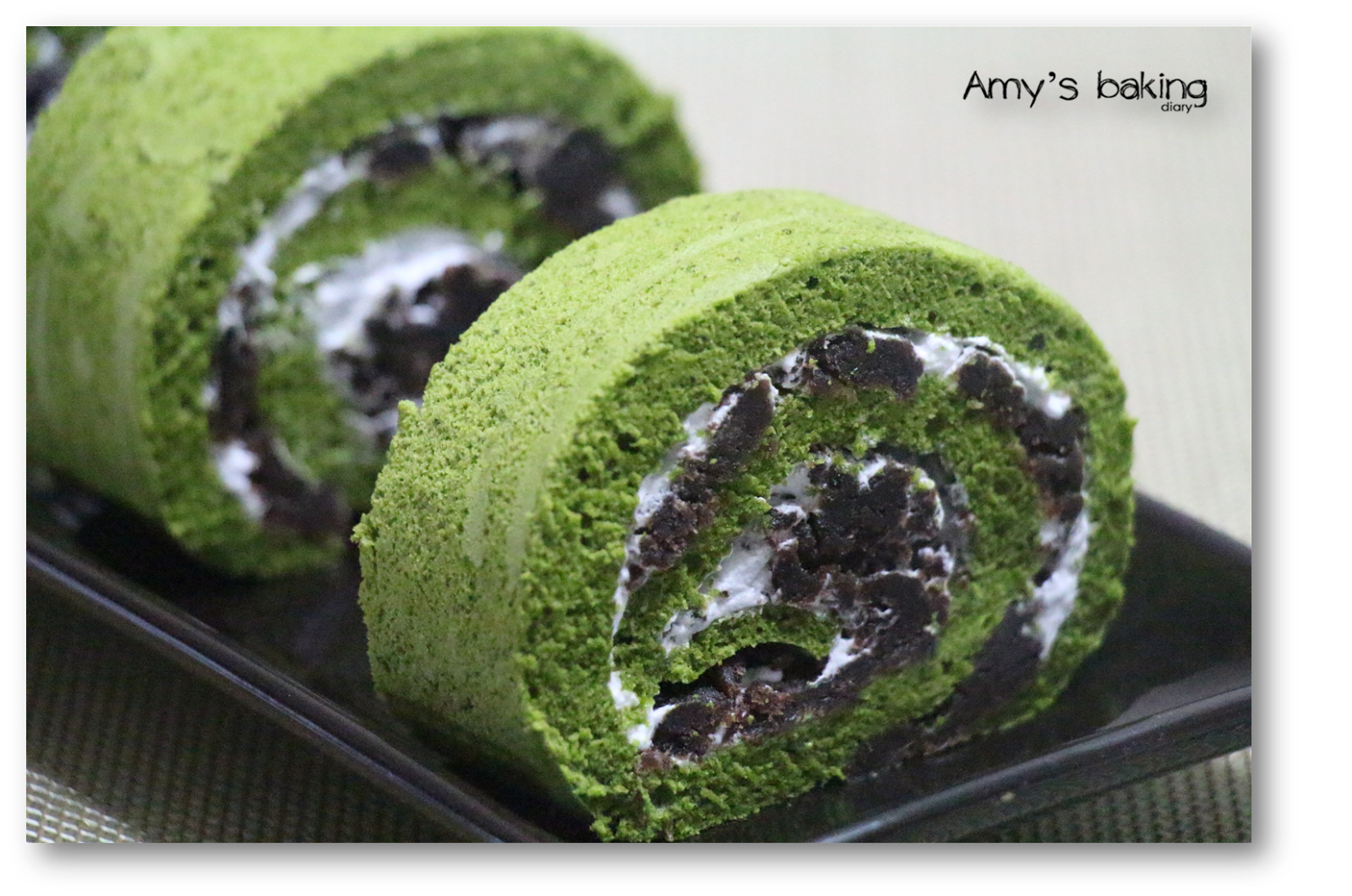 Amy Baking Diary Matcha Red Bean Swiss Roll