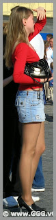 Slim girl in tight jean skirt