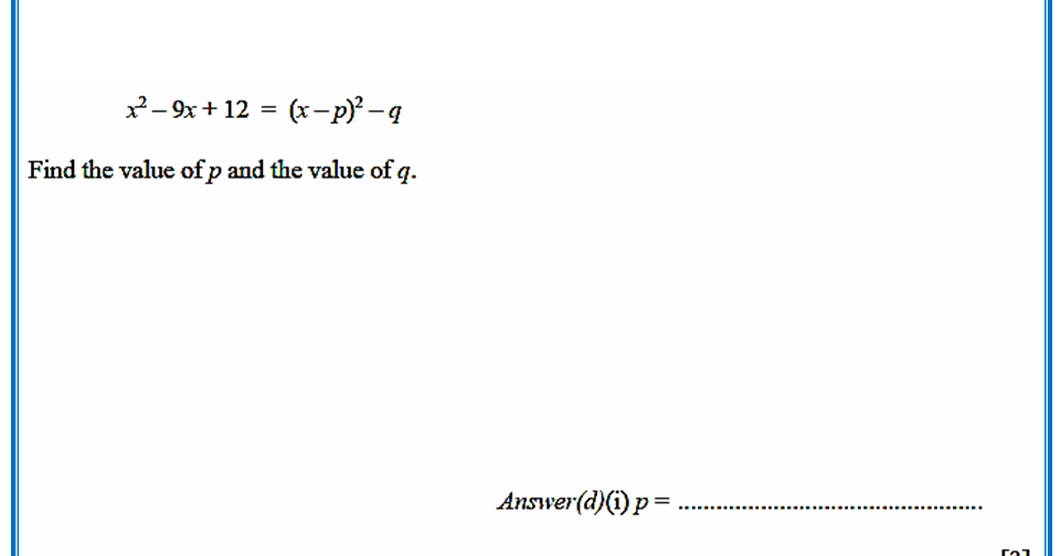 Igcse At Mathematics Realm Completing The Square